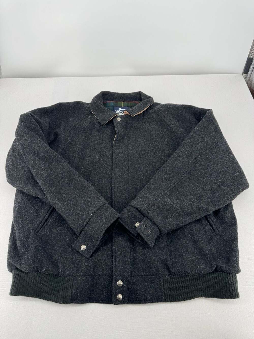 Woolrich Wool Bomber Jacket Size XL Charcoal Gray Made in USA
